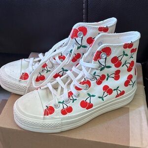 Converse White High-Top Sneakers with Red Cherry Print